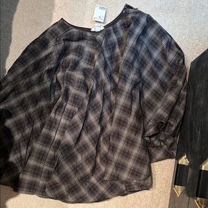 H&M Plaid Gray and Brown Leather Trim Skirt 2